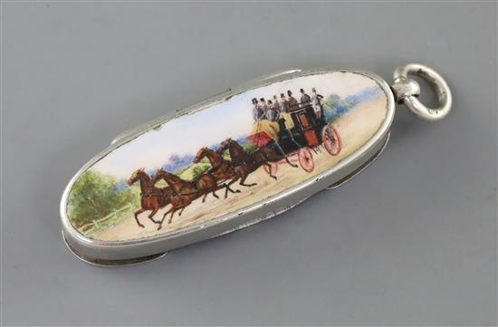 A Victorian silver and enamel combination vesta case/penknife and propelling pencil, by Sampson Mordan & Co,